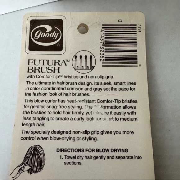 Vintage Goody Futura Round Hairbrush 1985 Comfor-Tip Bristles Red Tan Grip - Picture 12 of 14